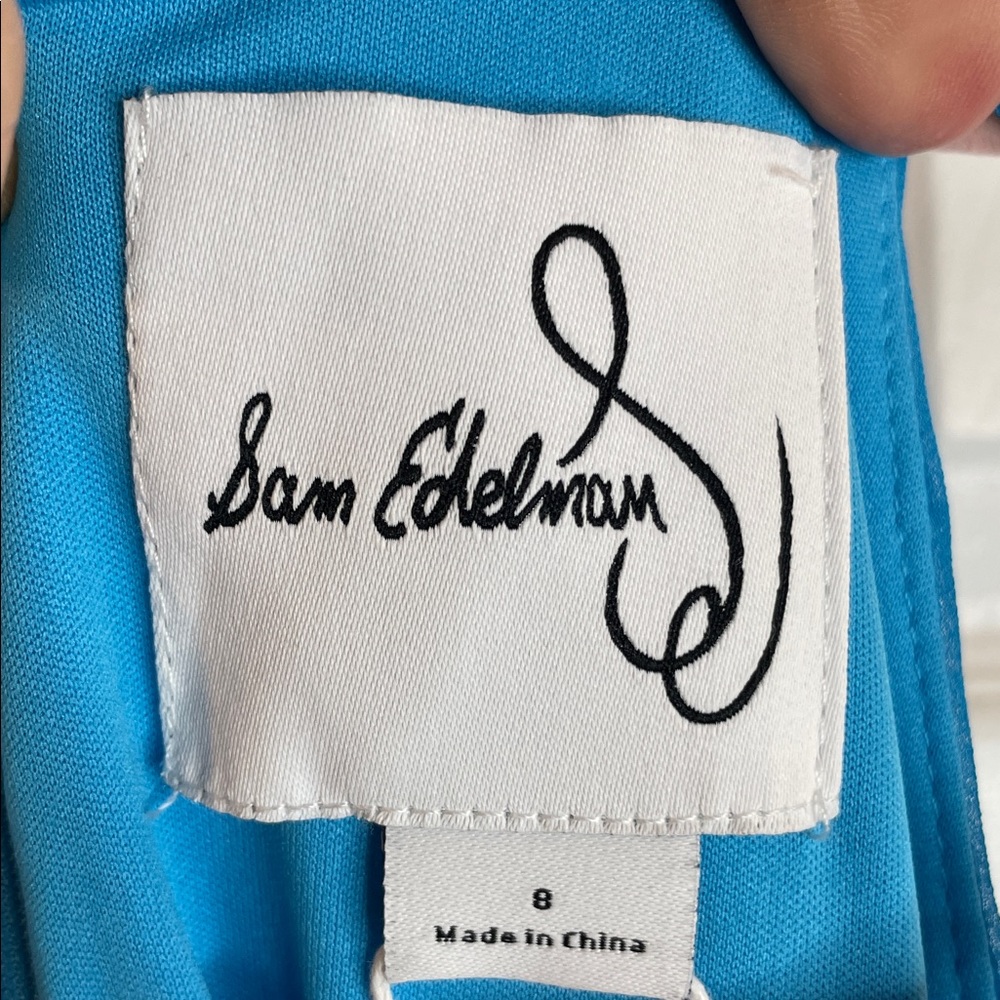 SAM EDELMAN TURQUOISE LINED BLOUSON SPAGHETTI STRAP PLEATED COCKTAIL DRESS SZ 8 - Picture 11 of 12